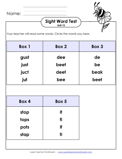 Sight Word Tests - Whole Class Test (Unit 15) Sight Word Tests - Whole Class Test (Unit 15)