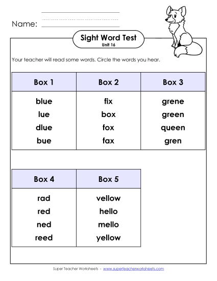 Sight Word Tests - Whole Class Test (Unit 16) Sight Word Tests - Whole Class Test (Unit 16)