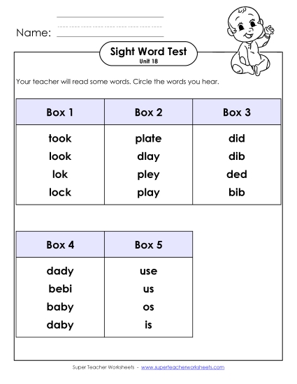 Sight Word Tests - Whole Class Test (Unit 18) Sight Word Tests - Whole Class Test (Unit 18)