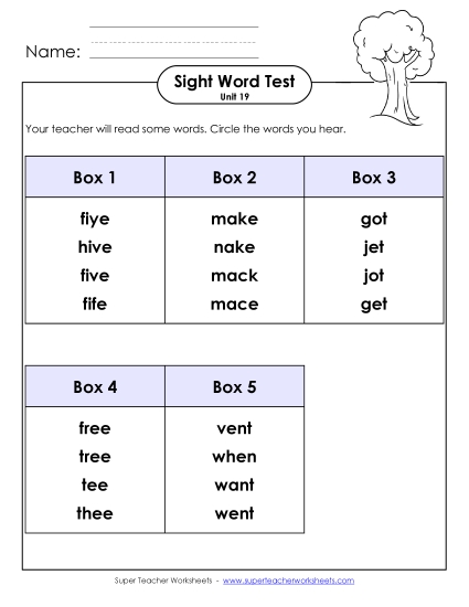 Sight Word Tests - Whole Class Test (Unit 19) Sight Word Tests - Whole Class Test (Unit 19)