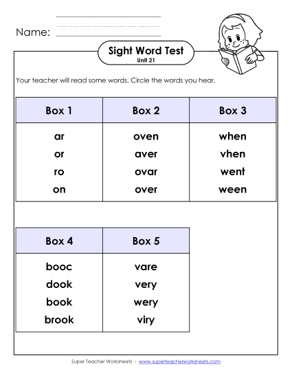 Sight Word Tests - Whole Class Test (Unit 21)