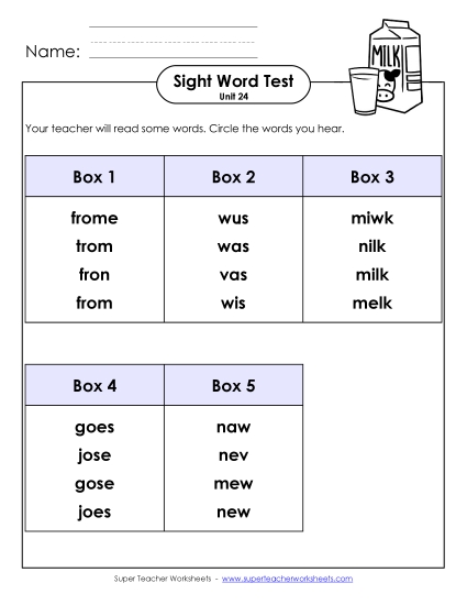 Sight Word Tests - Whole Class Test (Unit 24) Sight Word Tests - Whole Class Test (Unit 24)