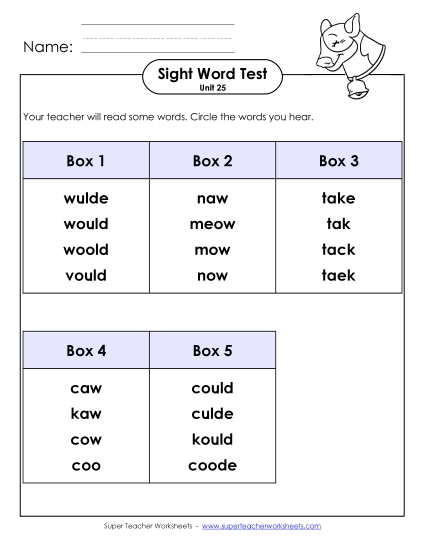 Sight Word Tests - Whole Class Test (Unit 25) Sight Word Tests - Whole Class Test (Unit 25)