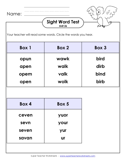 Sight Word Tests - Whole Class Test (Unit 26) Sight Word Tests - Whole Class Test (Unit 26)