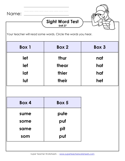 Sight Word Tests - Whole Class Test (Unit 27) Sight Word Tests - Whole Class Test (Unit 27)