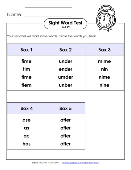 Sight Word Tests - Whole Class Test (Unit 29) Sight Word Tests - Whole Class Test (Unit 29)