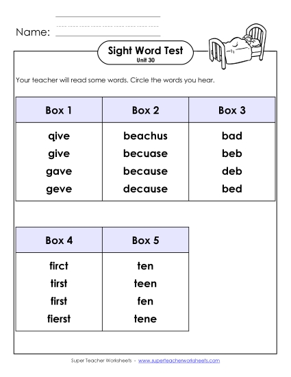 Sight Word Tests - Whole Class Test (Unit 30) Sight Word Tests - Whole Class Test (Unit 30)