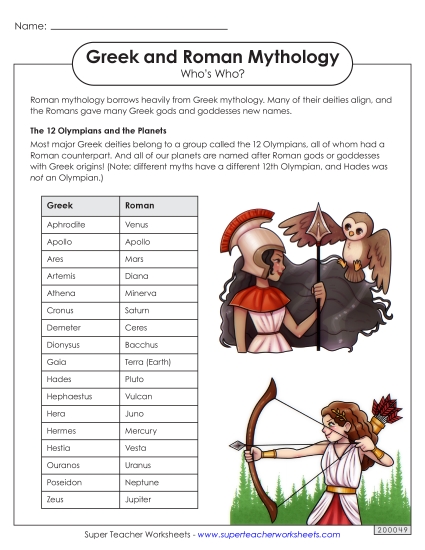 Charts - Who's Who of Greek and Roman Mythology