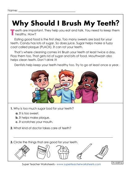 Reading Comprehension - Why Should I Brush My Teeth? (Short Article) Reading Comprehension - Why Should I Brush My Teeth? (Short Article)