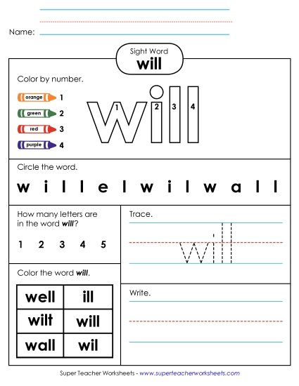 Individual Sight Words - Will (Sight Word) Individual Sight Words - Will (Sight Word)