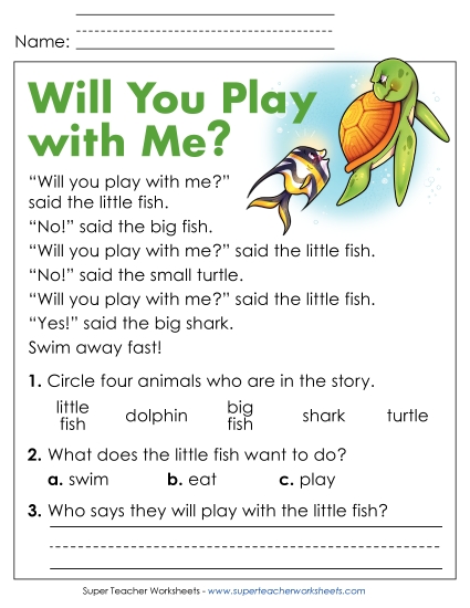 Reading Comprehension and  Additional ELA Skills - Will You Play with Me?