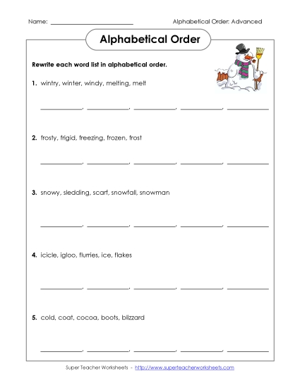 Intermediate ABC Order (Second & Third Letter) - Winter ABC Order (Intermediate) Intermediate ABC Order (Second & Third Letter) - Winter ABC Order (Intermediate)