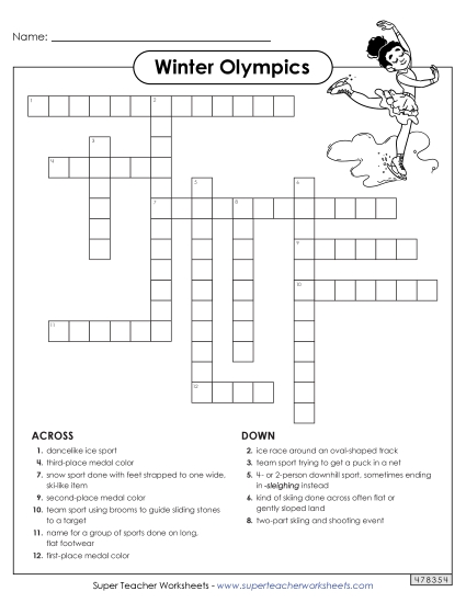 Word Puzzles - Winter Olympics Crossword Puzzle