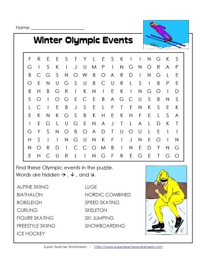 Early Literacy - Winter Olympics Word Search