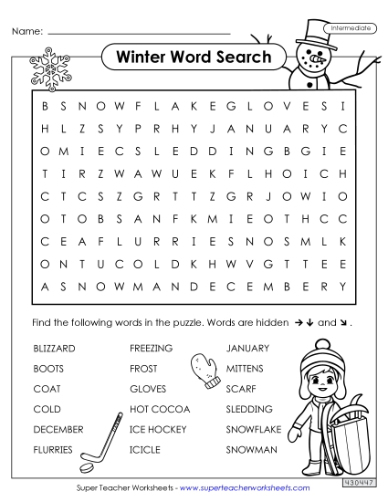 Puzzles - Winter Word Search (Intermediate) Puzzles - Winter Word Search (Intermediate)