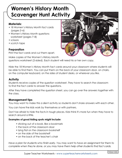 Scavenger Hunt - Women's History Scavenger Hunt