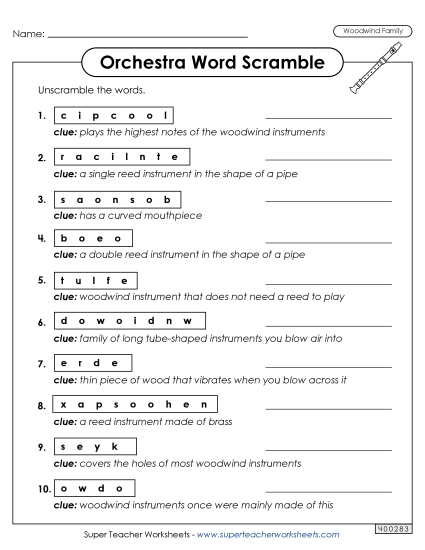 Word Puzzles - Woodwinds - Word Scramble Word Puzzles - Woodwinds - Word Scramble