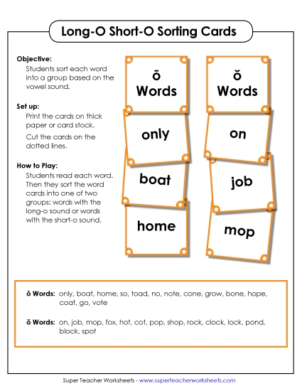 Word Card Sort 1: Long O, Short O