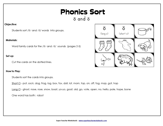 Word Card Sort 2: Long O, Short O