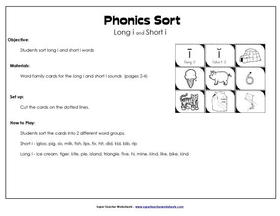 Word Card Sort: Long I, Short I