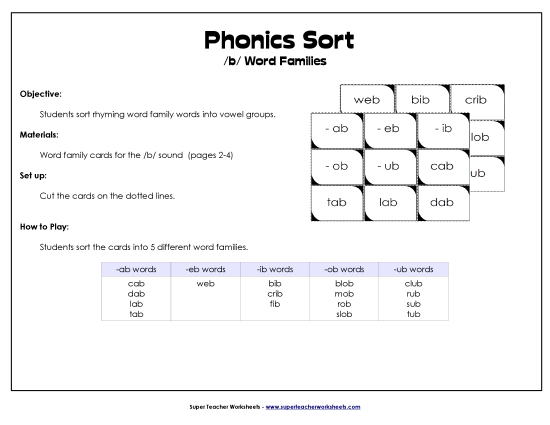 Card Games & Sorts - Word Family Sort - /b/