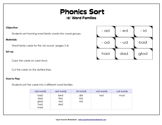 Card Games & Sorts - Word Family Sort - /d/ Card Games & Sorts - Word Family Sort - /d/