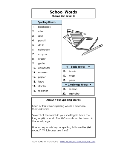 Spelling List - Word List (C-School Words) Spelling List - Word List (C-School Words)
