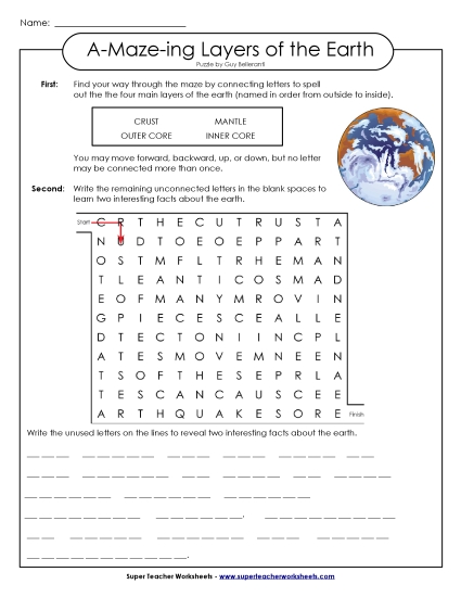Layers of the Earth - Word-Maze Puzzle: Layers of Earth Layers of the Earth - Word-Maze Puzzle: Layers of Earth