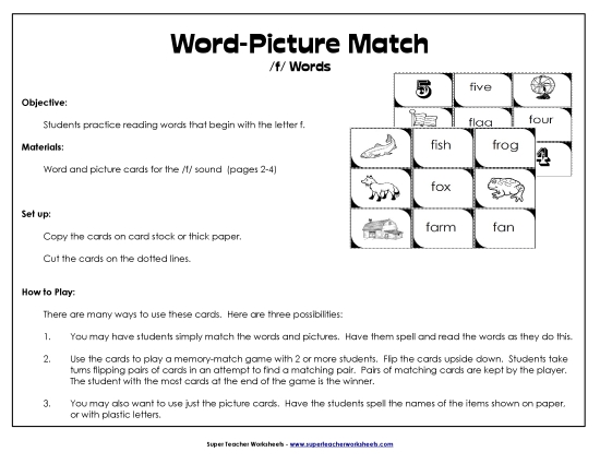 Card Games & Sorts - Word-Picture Match - /f/ Words
