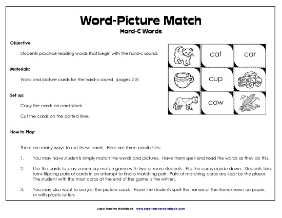 Card Games & Sorts - Word-Picture Match - Hard-C Words