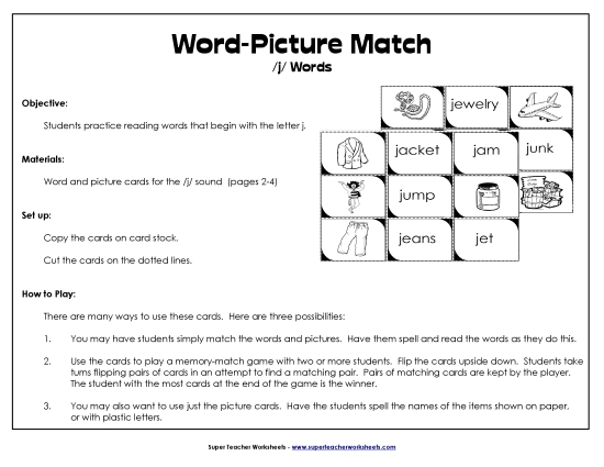 Card Games & Sorts - Word-Picture Match - /j/ Words