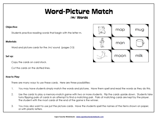 Card Games & Sorts - Word-Picture Match - /m/ Words