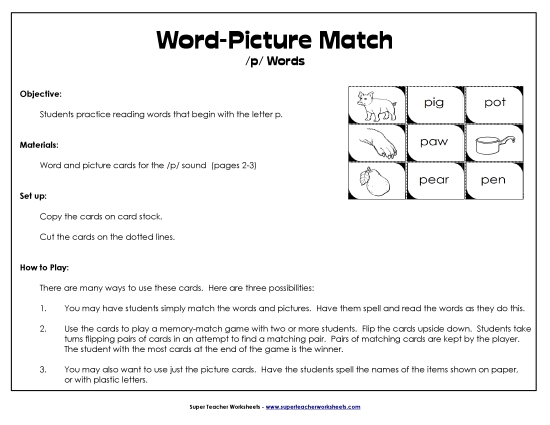 Card Games & Sorts - Word-Picture Match - /p/ Words