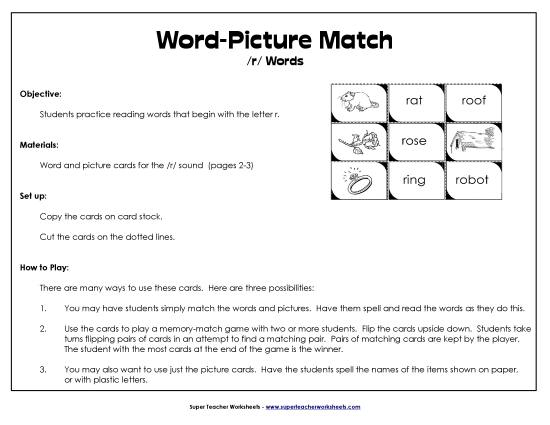 Card Games & Sorts - Word-Picture Match - /r/ Words