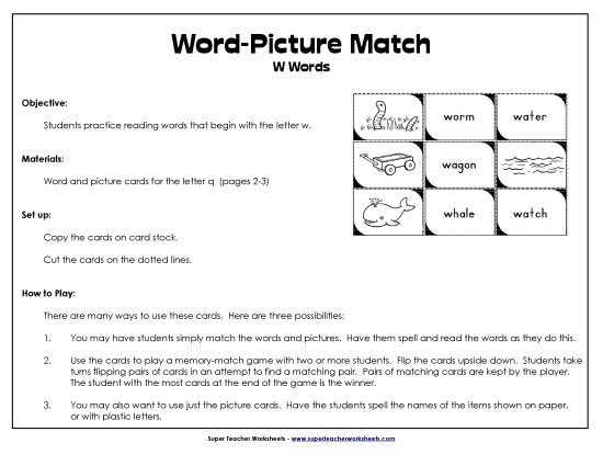 Card Games & Sorts - Word-Picture Match - /w/ Words Card Games & Sorts - Word-Picture Match - /w/ Words