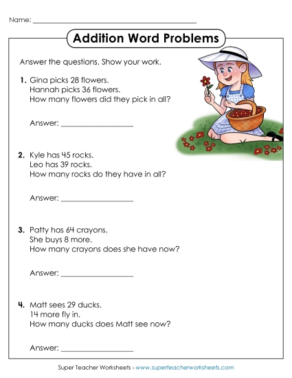 Worksheets (2-Digit Addends) - Word Problems: 2-Digit Addition (Regrouping) Worksheets (2-Digit Addends) - Word Problems: 2-Digit Addition (Regrouping)