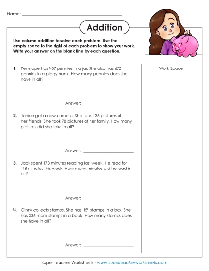 Addition (3-Digit Addends) - Word Problems: 3-Digit Addition Addition (3-Digit Addends) - Word Problems: 3-Digit Addition