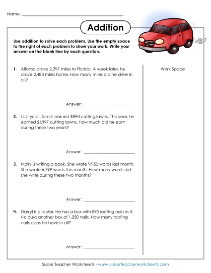 4-Digit Addition - Word Problems: 4-Digit Addition 4-Digit Addition - Word Problems: 4-Digit Addition