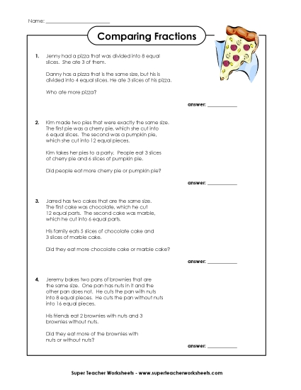 Comparing Fractions - Word Problems: Compare Fractions Comparing Fractions - Word Problems: Compare Fractions