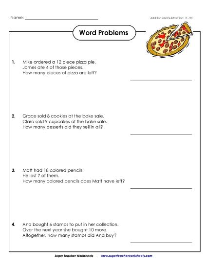 Word Problems - Word Problems: Facts 0-20 Word Problems - Word Problems: Facts 0-20