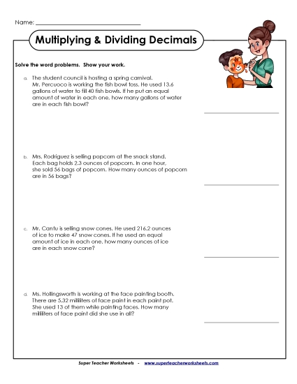 Multiplying Decimals By 2-Digit Numbers - Word Problems: Multiplying & Dividing Decimals by 2-Digit Numbers