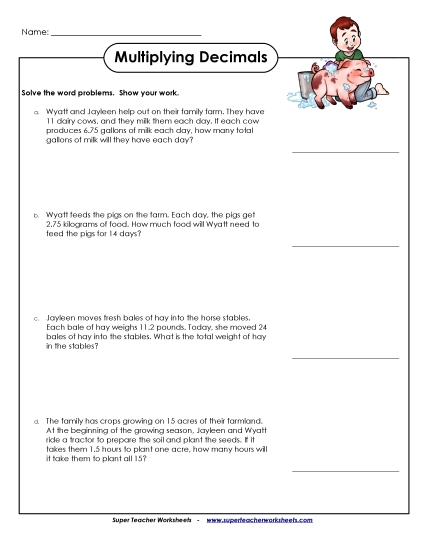 Multiplying Decimals By 2-Digit Numbers - Word Problems: Multiplying Decimals by 2-Digit Numbers