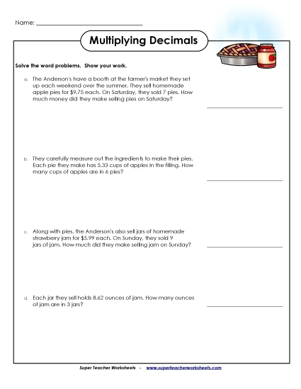 Multiplying Decimals By 1-Digit Numbers - Word Problems: Multiplying Decimals Multiplying Decimals By 1-Digit Numbers - Word Problems: Multiplying Decimals