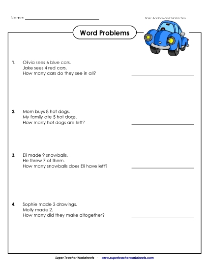 Word Problems - Word Problems: Single-Digit Word Problems - Word Problems: Single-Digit