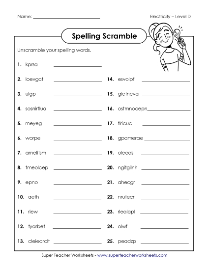 Worksheets and Activities - Word Scramble