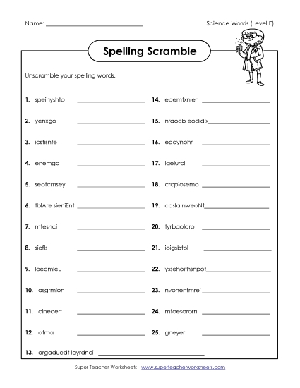 Worksheets and Activities - Word Scramble