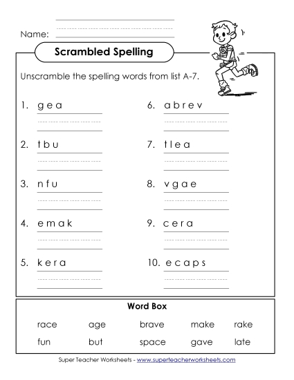 Worksheets - Word Scramble (A-7)