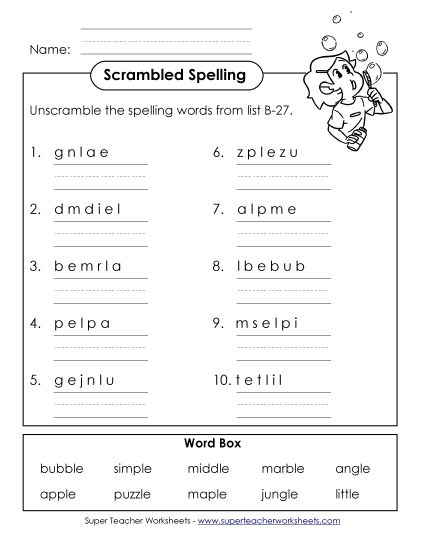 Worksheets - Word Scramble (B-27)