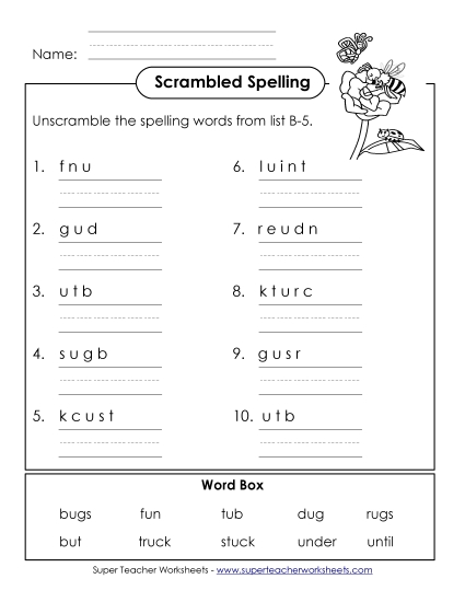 Worksheets - Word Scramble (B-5)