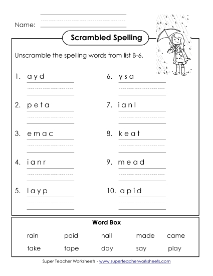 Worksheets - Word Scramble (B-6) Worksheets - Word Scramble (B-6)